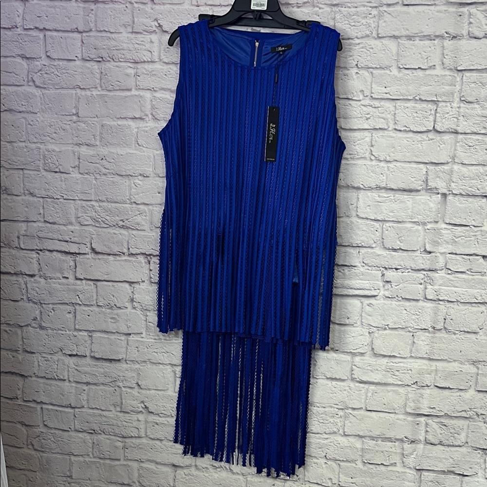 0855.  Elegant Blue Fringe Skirt Set